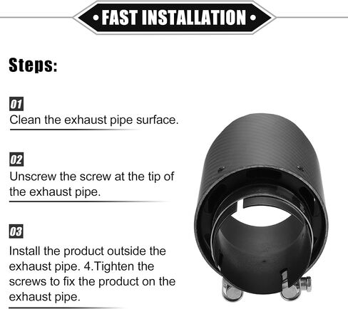 Car Exhaust Tip Tail Pipe, 2.4 Inch Inlet 3.7 Inch Outlet 6.3 Inch Length Universal for Exhaust Rear Muffler Tip Anti-Corrosion Stainless Steel Carbon Fiber Pattern Matte Black in Saudi Arabia