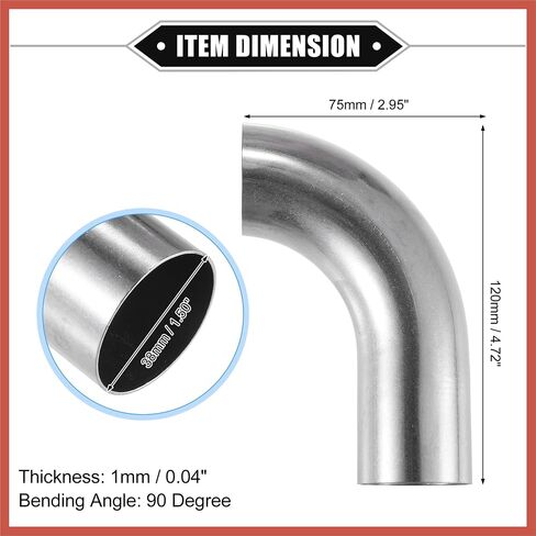 ACROPIX 2 Pcs Bend Elbow Pipe Tube, 1.5" OD 4.72" 2.95" Leg 90 Degree DIY Exhaust Pipe Intercooler Air Intake Tube Universal for Car Truck Durable 304 Stainless Steel Silver Tone Car Parts in Saudi Arabia