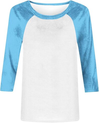 3/4 Length Sleeve Womens Tops Dressy Casual Color Block T Shirts Round Neck Loose Soft Pullover Blouses in Saudi Arabia