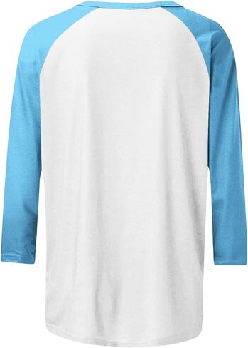 3/4 Length Sleeve Womens Tops Dressy Casual Color Block T Shirts Round Neck Loose Soft Pullover Blouses in Saudi Arabia
