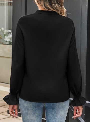 Astylish Women's Casual Blouses Button-Down Business Work Tops Long Sleeve Mandarin Neck Pleated Shirts 2025 Fall Outfits in Kuwait