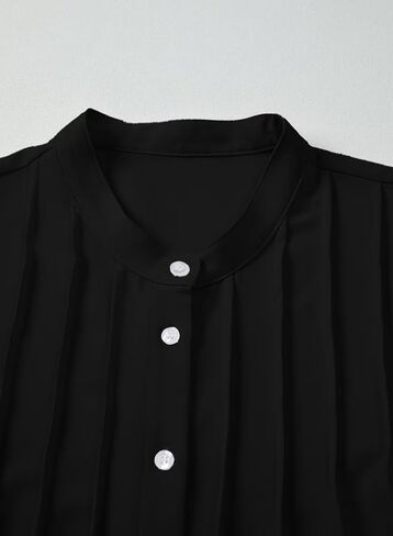 Astylish Women's Casual Blouses Button-Down Business Work Tops Long Sleeve Mandarin Neck Pleated Shirts 2025 Fall Outfits in Kuwait