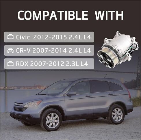Air Conditioner AC Compressor Fits for Civic 2012 2013 2014 2015 & CR-V 2007-2014 & RDX 2007-2012 with A/C Clutch, CO4920AC AC Compressor, Replaces 38810RWCA01, 38810RZYA01, 38924R5AA01 in Kuwait