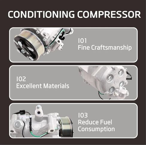 Air Conditioner AC Compressor Fits for Civic 2012 2013 2014 2015 & CR-V 2007-2014 & RDX 2007-2012 with A/C Clutch, CO4920AC AC Compressor, Replaces 38810RWCA01, 38810RZYA01, 38924R5AA01 in Kuwait