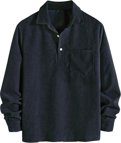 ZAFUL Corduroy Shirt for Men Pullover Long Sleeve Polo Shirt Casual Work Collared Shirt with Pocket Half Button Up Top in Saudi Arabia