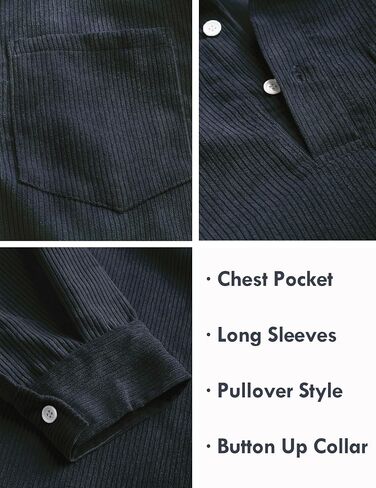 ZAFUL Corduroy Shirt for Men Pullover Long Sleeve Polo Shirt Casual Work Collared Shirt with Pocket Half Button Up Top in Saudi Arabia