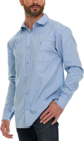 قمصان Wrangler بأكمام طويلة وأزرار للرجال كبيرة وطويلة، قمصان رجالي من قماش شامبراي خفيفة الوزن، قميص غربي in Kuwait