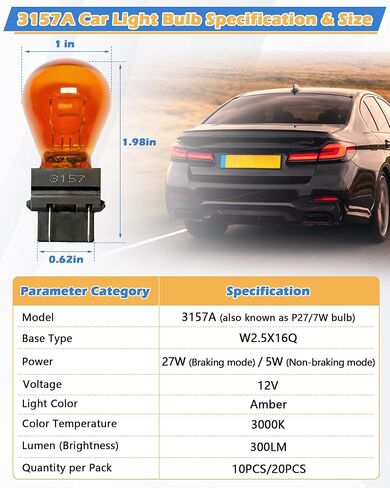 IWIWE 3157A (Amber) Auto Light Bulb 10 Pack – Compatible with 3047/3057/3157LL/3157K/3457/3757/4057/4157, for Cars/Trucks/SUVs (Brake/Tail/Side Marker/Turn Signal Lights) in Saudi Arabia