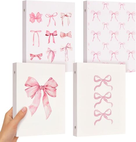 ReliThick 4 Pcs Cute Pink Bow 3 Ring Binder, 1 Inch Round Ring with Interior Pockets, Clipboard Binder, Coquette School Supplies, Decorative Cute Binders for School Office A4 Paper in Kuwait