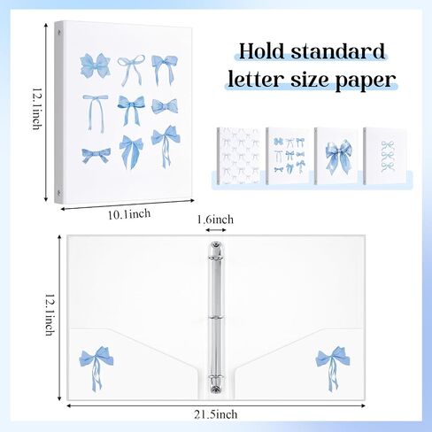 ReliThick 4 Pcs Cute Pink Bow 3 Ring Binder, 1 Inch Round Ring with Interior Pockets, Clipboard Binder, Coquette School Supplies, Decorative Cute Binders for School Office A4 Paper in Kuwait