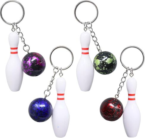"4PCS Fun Resin Bowling Ball and Pin Keychains Sport Ball Key Rings Keyfob Bag Purse Wallet Pendant for Women Men, 4 Colors" in Saudi Arabia