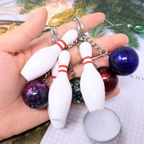 "4PCS Fun Resin Bowling Ball and Pin Keychains Sport Ball Key Rings Keyfob Bag Purse Wallet Pendant for Women Men, 4 Colors" in Saudi Arabia