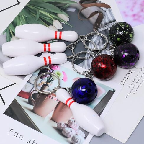 "4PCS Fun Resin Bowling Ball and Pin Keychains Sport Ball Key Rings Keyfob Bag Purse Wallet Pendant for Women Men, 4 Colors" in Saudi Arabia