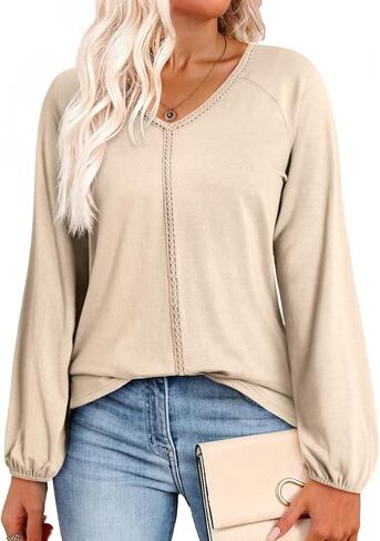 Dokotoo Womens Tops Fashion V Neck Long Sleeve Tops for Women Fall Outfits for Women 2025 Casual Loose Blouses in Saudi Arabia