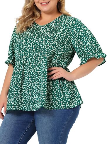 Agnes Orinda Plus Size Floral Peplum Tops for Women V Neck Ruffle Short Sleeve Babydoll Blouses in Saudi Arabia