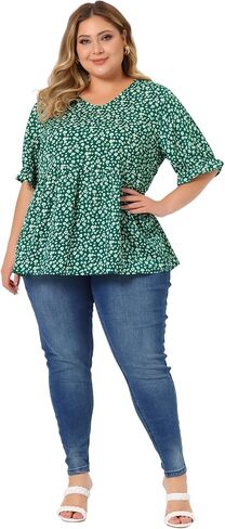 Agnes Orinda Plus Size Floral Peplum Tops for Women V Neck Ruffle Short Sleeve Babydoll Blouses in Saudi Arabia