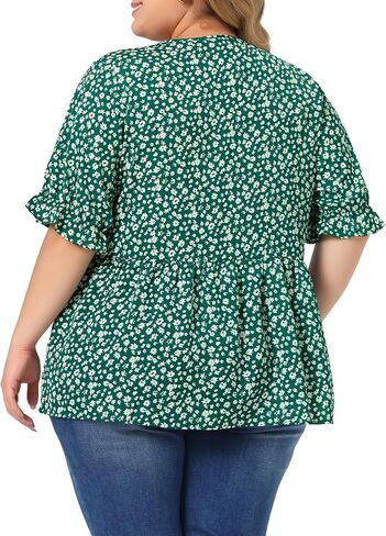 Agnes Orinda Plus Size Floral Peplum Tops for Women V Neck Ruffle Short Sleeve Babydoll Blouses in Saudi Arabia