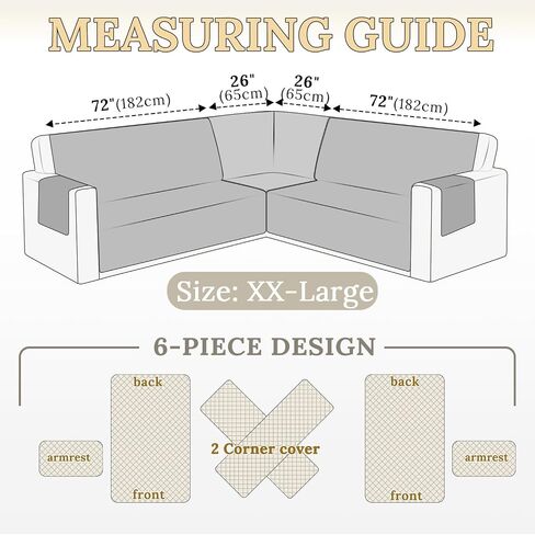 HDCAXKJ غطاء أريكة مقطعي مقاوم للماء، أغطية أريكة مخملية على شكل حرف L للحيوانات الأليفة والكلاب، مجموعات أغطية أريكة ناعمة شديدة التحمل على شكل حرف U لحماية الأثاث المقطعي غير القابل للانزلاق (رمادي داكن، مقاس XX-Large) in Kuwait