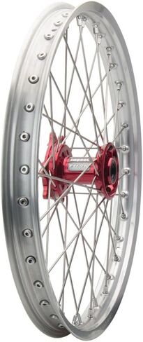 عجلة TUSK Impact كاملة - أمامية 21 × 1.60 حافة فضية/قضبان فضية/محور أحمر لهوندا CRF250R Works Edition 2025 in Saudi Arabia