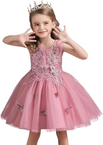 HIHCBF Girls Princess Butterflies Tulle Dress Embroidery Pageant Birthday Party Communion Wedding Evening Dance Ball Gowns in Saudi Arabia
