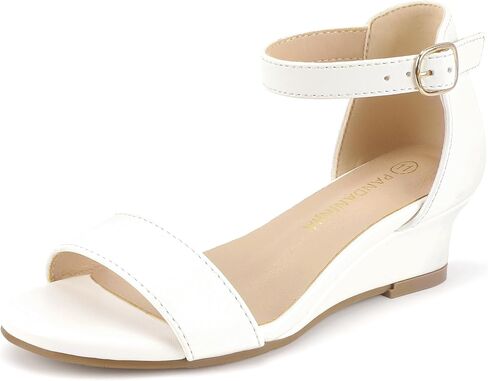 PANDANINJIA Girls Sandals Low Heels Round Open Toe Flower Girls Shoes Ankle Strap Wedding Party Little Big Kids Dress Shoes in Saudi Arabia