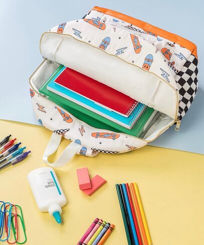 Noa Jayne Co. Boys 16" Backpack Ages 5–8 – Retro Skateboard & Checkered School Bag | Trendy Lightweight Durable Kids Backpack for Elementary & Travel in Saudi Arabia