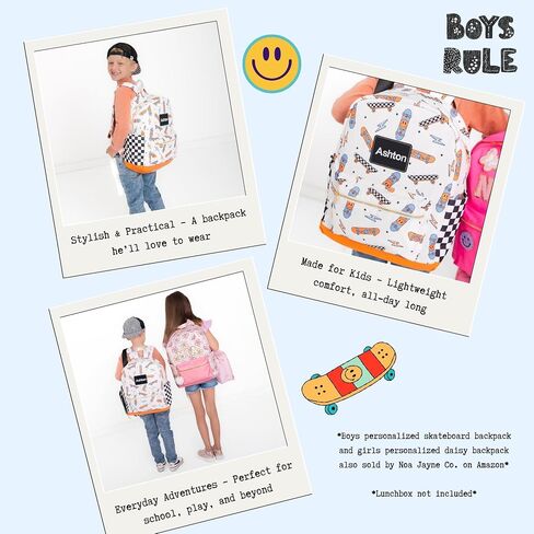 Noa Jayne Co. Boys 16" Backpack Ages 5–8 – Retro Skateboard & Checkered School Bag | Trendy Lightweight Durable Kids Backpack for Elementary & Travel in Saudi Arabia