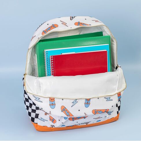 Noa Jayne Co. Boys 16" Backpack Ages 5–8 – Retro Skateboard & Checkered School Bag | Trendy Lightweight Durable Kids Backpack for Elementary & Travel in Saudi Arabia