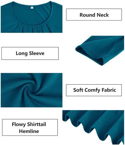 TIYOMI Womens Plus Size Tops Long Sleeve Pleated Flowy Round V Neck Tunic Dressy Casual Loose Fit T-shirts Blouses XL-5XL in Saudi Arabia