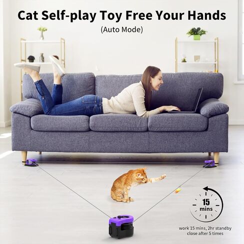 AsFrost Upgraded Interactive Cat Toy for Indoor Cats, Cat Feather Toy Treadmill for Bored Kitten Puppy Play Chase Run Exercise Mental Stimulation, Auto/Manual Control DIY Mouse Hunting Toy-Sky Blue in Kuwait