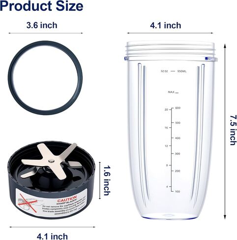 Blender Replacement Parts for Nutribullet Blender, 32OZ Cup with Flip Top To Go Lid and Screw-Off Lip Ring & Premium Extractor Blade Compatible with Nutribullet 600W 900W Blenders (5 PCS) in Kuwait
