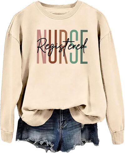 سويت شيرت ممرضة مسجلة للنساء Rn Nurses Life Crewneck وأكمام طويلة، بلوفر التمريض الطلابي in Saudi Arabia