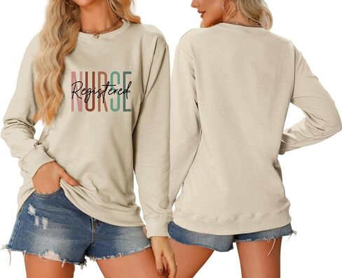 سويت شيرت ممرضة مسجلة للنساء Rn Nurses Life Crewneck وأكمام طويلة، بلوفر التمريض الطلابي in Saudi Arabia