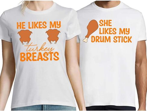 تي شيرت Drum Stick Turkey زوجين مضحك مطابق لعيد الشكر، تي شيرت عتيق للخريف والخريف، ملابس يوم تركيا، هدية لحبيبك أو زوجك أو زوجتك أو أفراد الأسرة أو صديق in Saudi Arabia