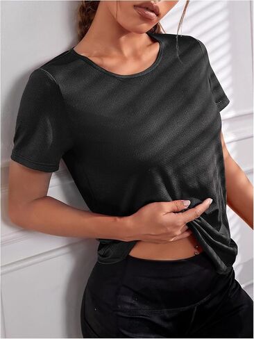 OYOANGLE Women's Open Back Workout Tops Short Sleeve Cut Out Crossover Hem Running Gym Exercise Athletic T Shirts in Saudi Arabia