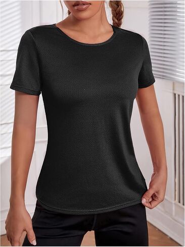 OYOANGLE Women's Open Back Workout Tops Short Sleeve Cut Out Crossover Hem Running Gym Exercise Athletic T Shirts in Saudi Arabia