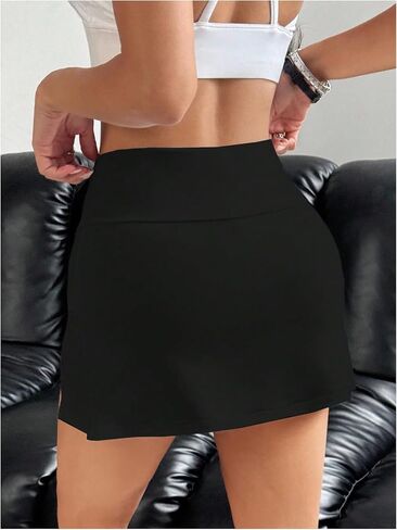 Milumia Women's Side Slit Bodycon Micro Mini Skirt with Shorts Y2K High Waist Crossover Skort in Saudi Arabia