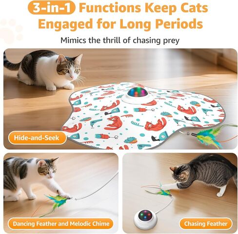 Interactive Cat Toys Rechargeable: Interactive Cats Toy with Chime - Automatic Cat Toys for Indoor Cats, Hide and Seek Toy with Motion, Moving Feather, USB,Blue in Saudi Arabia