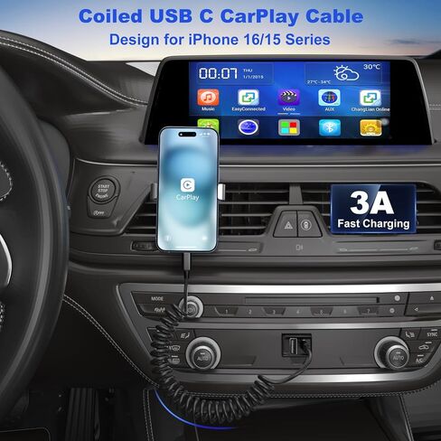 Car Charger for iPhone 16/15 Pro Max,OKRAY 65W 4-Port PD30W+QC3.0 USB C Fast Car Charger Cigarette Lighter Adapter & 2×5FT USB C Coiled Carplay Cable for iPhone 15 16 Pro Max Plus,Galaxy,Pixel,Android in Kuwait