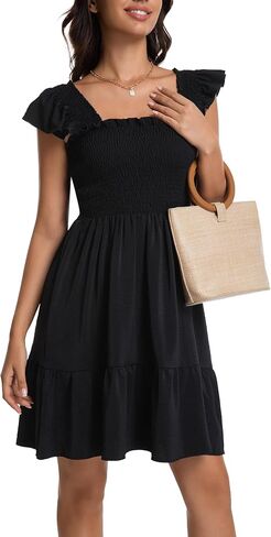 Women's Summer Casual Sleeveless Square Neck Dress 2025 Pleated Flowy Backless Going Out Short Dress in Saudi Arabia
