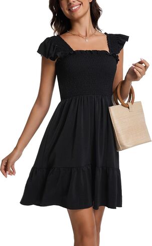 Women's Summer Casual Sleeveless Square Neck Dress 2025 Pleated Flowy Backless Going Out Short Dress in Saudi Arabia