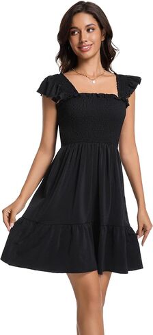 Women's Summer Casual Sleeveless Square Neck Dress 2025 Pleated Flowy Backless Going Out Short Dress in Saudi Arabia