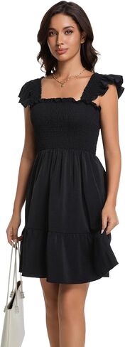 Women's Summer Casual Sleeveless Square Neck Dress 2025 Pleated Flowy Backless Going Out Short Dress in Saudi Arabia