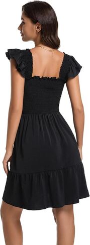 Women's Summer Casual Sleeveless Square Neck Dress 2025 Pleated Flowy Backless Going Out Short Dress in Saudi Arabia