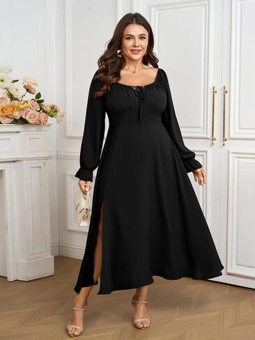 Women's Plus Size Milkmaid Dress Long Sleeve Square Neck Dress A-Line Flowy Maxi Wedding Guest Cocktail Formal Dresses in Saudi Arabia