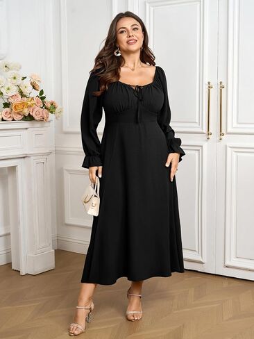 Women's Plus Size Milkmaid Dress Long Sleeve Square Neck Dress A-Line Flowy Maxi Wedding Guest Cocktail Formal Dresses in Saudi Arabia