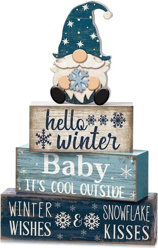 4 Pcs Wooden Winter Table Decorations Christmas Tiered Tray Decor Winter Gnome Decor Christmas Centerpiece for Tables Wooden Decorative Gnome Signs Gifts for Kitchen Office Home in Saudi Arabia