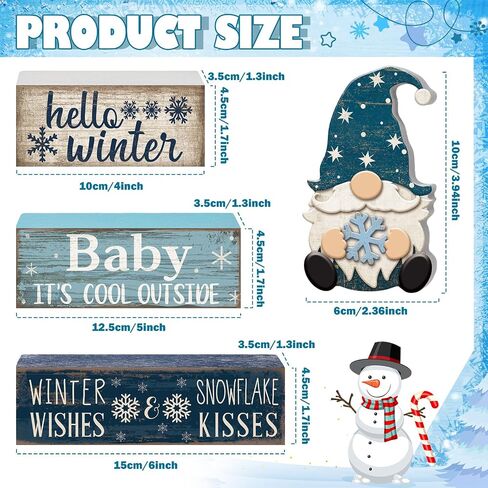 4 Pcs Wooden Winter Table Decorations Christmas Tiered Tray Decor Winter Gnome Decor Christmas Centerpiece for Tables Wooden Decorative Gnome Signs Gifts for Kitchen Office Home in Saudi Arabia