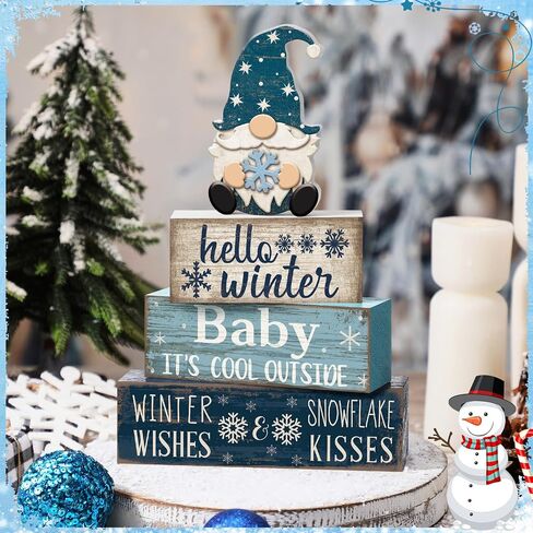 4 Pcs Wooden Winter Table Decorations Christmas Tiered Tray Decor Winter Gnome Decor Christmas Centerpiece for Tables Wooden Decorative Gnome Signs Gifts for Kitchen Office Home in Saudi Arabia
