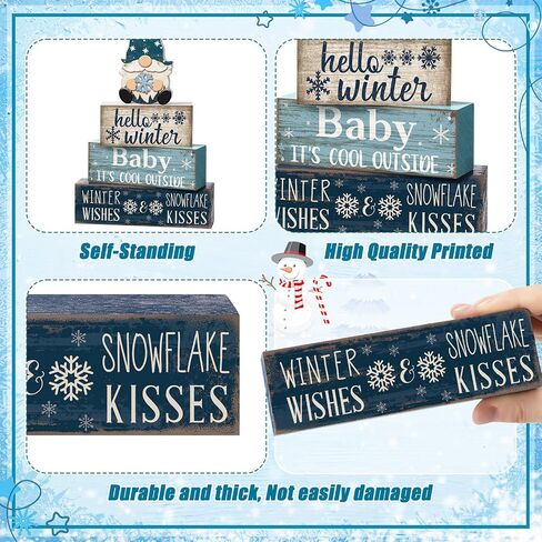 4 Pcs Wooden Winter Table Decorations Christmas Tiered Tray Decor Winter Gnome Decor Christmas Centerpiece for Tables Wooden Decorative Gnome Signs Gifts for Kitchen Office Home in Saudi Arabia